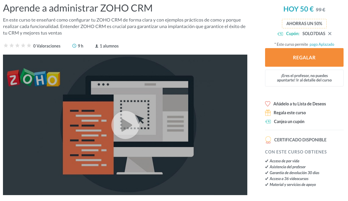 Oferta Inauguración Curso Online Aprende a Administrar ZOHO CRM